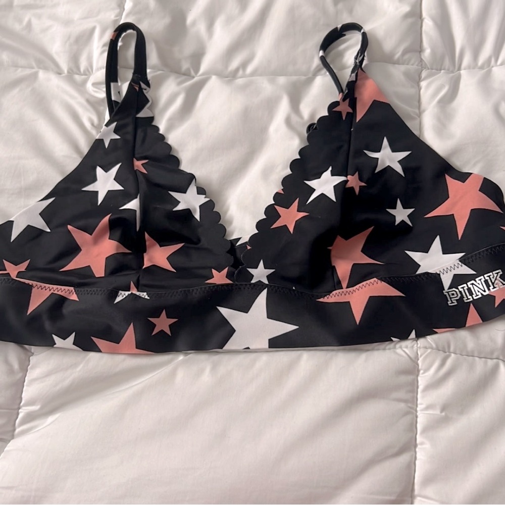 Pink star bralette with side logo